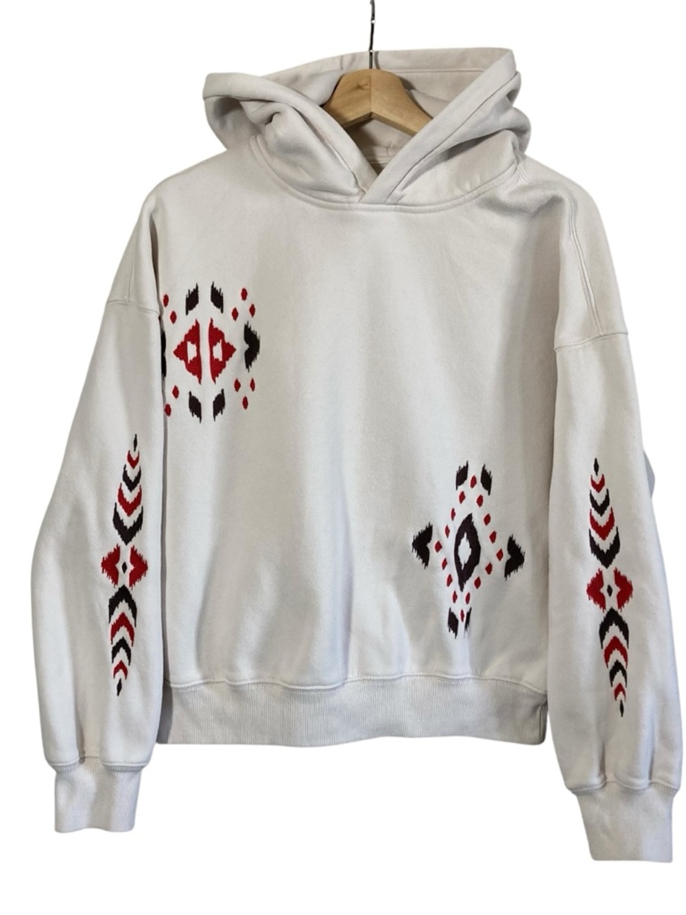 A&F Soft AF Embroidered Light Sand Tribal Southwestern Pattern Sunday Hoodie